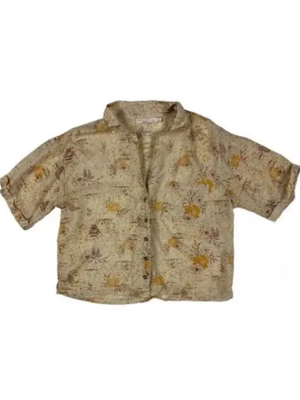 Prana women’s XS button shirt raccoon fish Hawaiian style natural colors